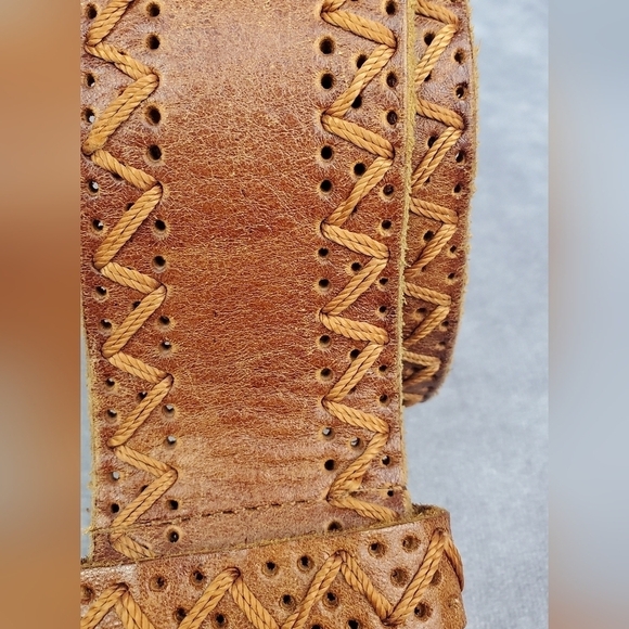 Another Line Genuine Leather Brown braid Boho western cowgirl Women belt Size M - Picture 3 of 9